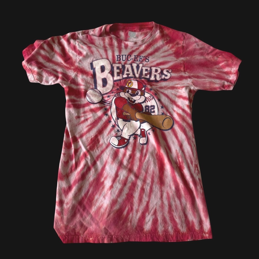 Buc-ees Beavers Baseball Tie Dye T-Shirt Red White‎ Unisex Small Distressed